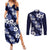Hawaiian Hibiscus Tribal Floral Blue Couples Matching Summer Maxi Dress and Long Sleeve Button Shirt Polynesian Tapa Pattern - Polynesian Pride