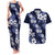 Hawaiian Hibiscus Tribal Floral Blue Couples Matching Tank Maxi Dress and Hawaiian Shirt Polynesian Tapa Pattern - Polynesian Pride