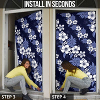 Hawaiian Hibiscus Tribal Floral Blue Door Cover Polynesian Tapa Pattern - Polynesian Pride