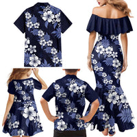 Hawaiian Hibiscus Tribal Floral Blue Family Matching Mermaid Dress and Hawaiian Shirt Polynesian Tapa Pattern - Polynesian Pride