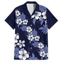 Hawaiian Hibiscus Tribal Floral Blue Family Matching Off The Shoulder Long Sleeve Dress and Hawaiian Shirt Polynesian Tapa Pattern - Polynesian Pride