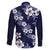 Hawaiian Hibiscus Tribal Floral Blue Family Matching Off The Shoulder Long Sleeve Dress and Hawaiian Shirt Polynesian Tapa Pattern - Polynesian Pride