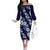 Hawaiian Hibiscus Tribal Floral Blue Family Matching Off The Shoulder Long Sleeve Dress and Hawaiian Shirt Polynesian Tapa Pattern - Polynesian Pride