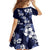 Hawaiian Hibiscus Tribal Floral Blue Family Matching Off Shoulder Short Dress and Hawaiian Shirt Polynesian Tapa Pattern - Polynesian Pride