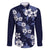 Hawaiian Hibiscus Tribal Floral Blue Family Matching Off Shoulder Short Dress and Hawaiian Shirt Polynesian Tapa Pattern - Polynesian Pride