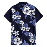 Hawaiian Hibiscus Tribal Floral Blue Family Matching Short Sleeve Bodycon Dress and Hawaiian Shirt Polynesian Tapa Pattern - Polynesian Pride
