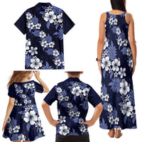 Hawaiian Hibiscus Tribal Floral Blue Family Matching Tank Maxi Dress and Hawaiian Shirt Polynesian Tapa Pattern - Polynesian Pride