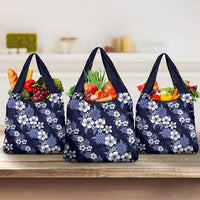 Hawaiian Hibiscus Tribal Floral Blue Grocery Bag Polynesian Tapa Pattern - Polynesian Pride
