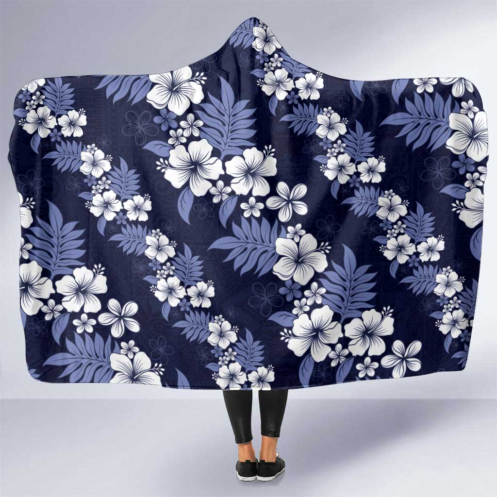 Hawaiian Hibiscus Tribal Floral Blue Hooded Blanket Polynesian Tapa Pattern LT01 One Size Blue - Polynesian Pride