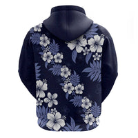 Hawaiian Hibiscus Tribal Floral Blue Hoodie Polynesian Tapa Pattern - Polynesian Pride