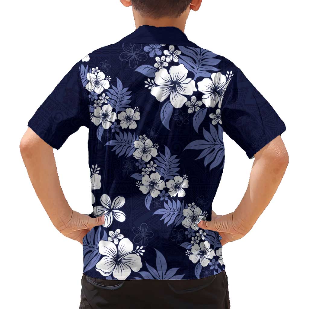 Hawaiian Hibiscus Tribal Floral Blue Kid Hawaiian Shirt Polynesian Tapa Pattern LT01 - Polynesian Pride