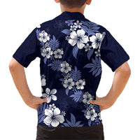 Hawaiian Hibiscus Tribal Floral Blue Kid Hawaiian Shirt Polynesian Tapa Pattern LT01 - Polynesian Pride