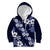 Hawaiian Hibiscus Tribal Floral Blue Kid Hoodie Polynesian Tapa Pattern - Polynesian Pride