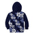 Hawaiian Hibiscus Tribal Floral Blue Kid Hoodie Polynesian Tapa Pattern - Polynesian Pride