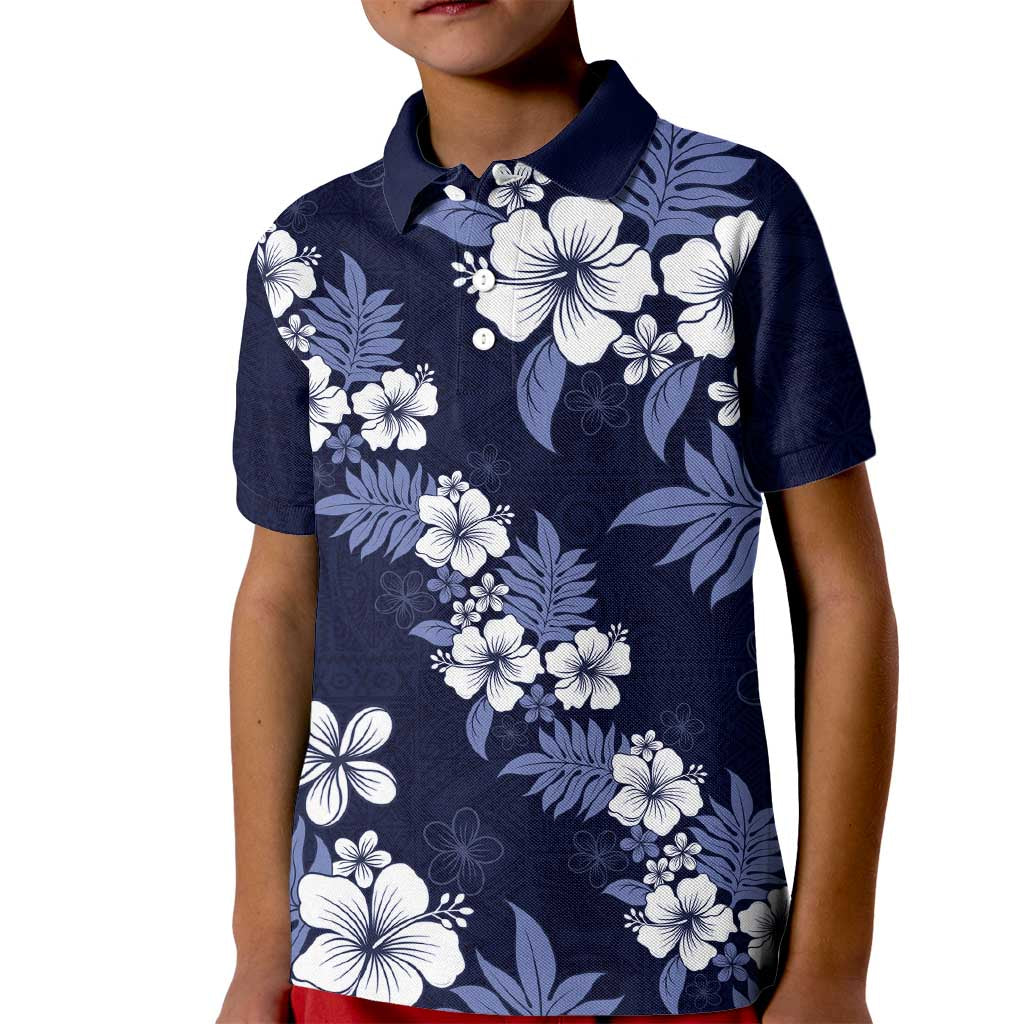 Hawaiian Hibiscus Tribal Floral Blue Kid Polo Shirt Polynesian Tapa Pattern LT01 Kid Blue - Polynesian Pride