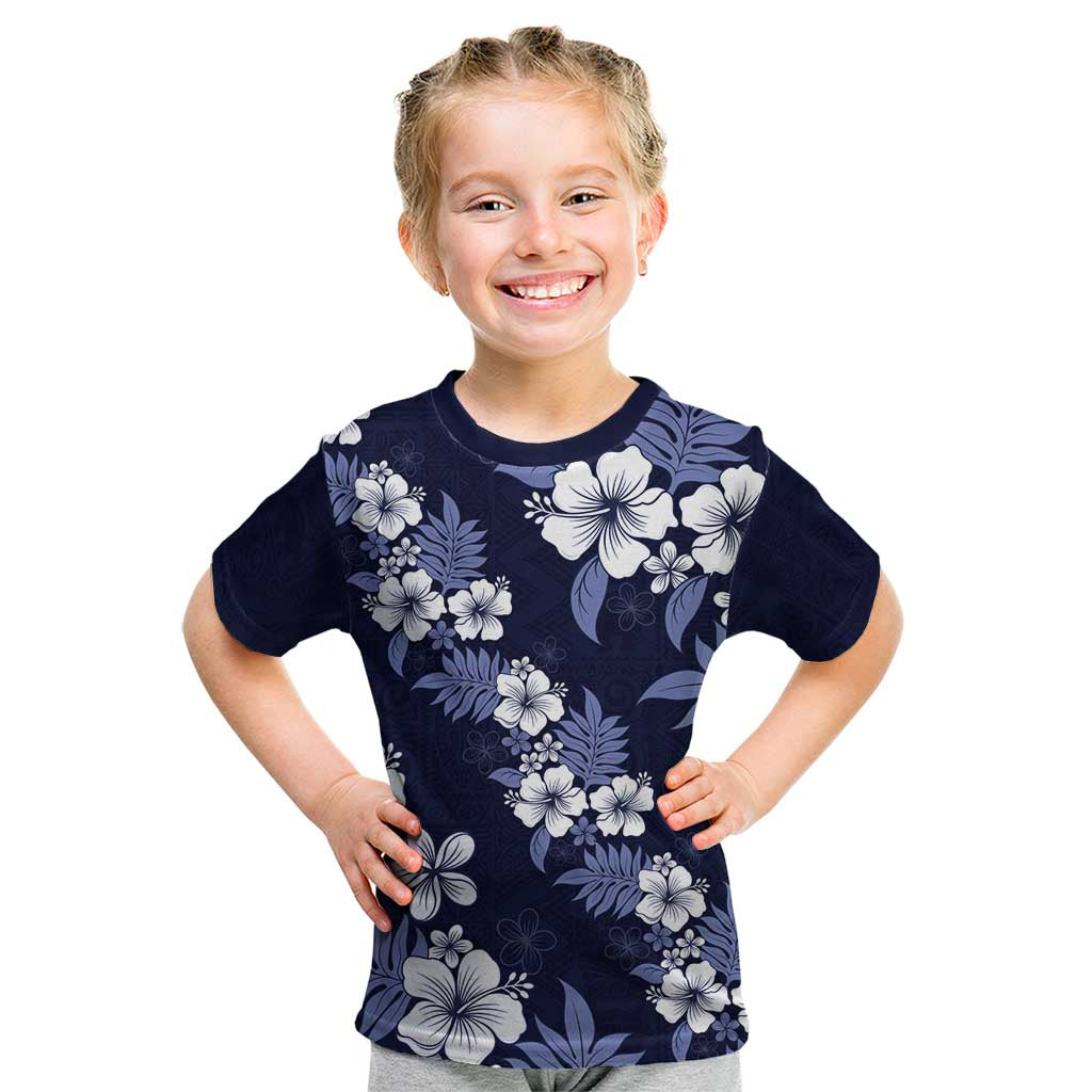 Hawaiian Hibiscus Tribal Floral Blue Kid T Shirt Polynesian Tapa Pattern LT01 Blue - Polynesian Pride