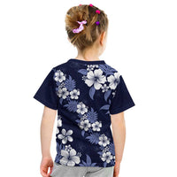 Hawaiian Hibiscus Tribal Floral Blue Kid T Shirt Polynesian Tapa Pattern LT01 - Polynesian Pride