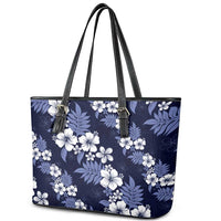 Hawaiian Hibiscus Tribal Floral Blue Leather Tote Bag Polynesian Tapa Pattern LT01 - Polynesian Pride