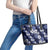 Hawaiian Hibiscus Tribal Floral Blue Leather Tote Bag Polynesian Tapa Pattern - Polynesian Pride