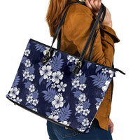 Hawaiian Hibiscus Tribal Floral Blue Leather Tote Bag Polynesian Tapa Pattern LT01 - Polynesian Pride
