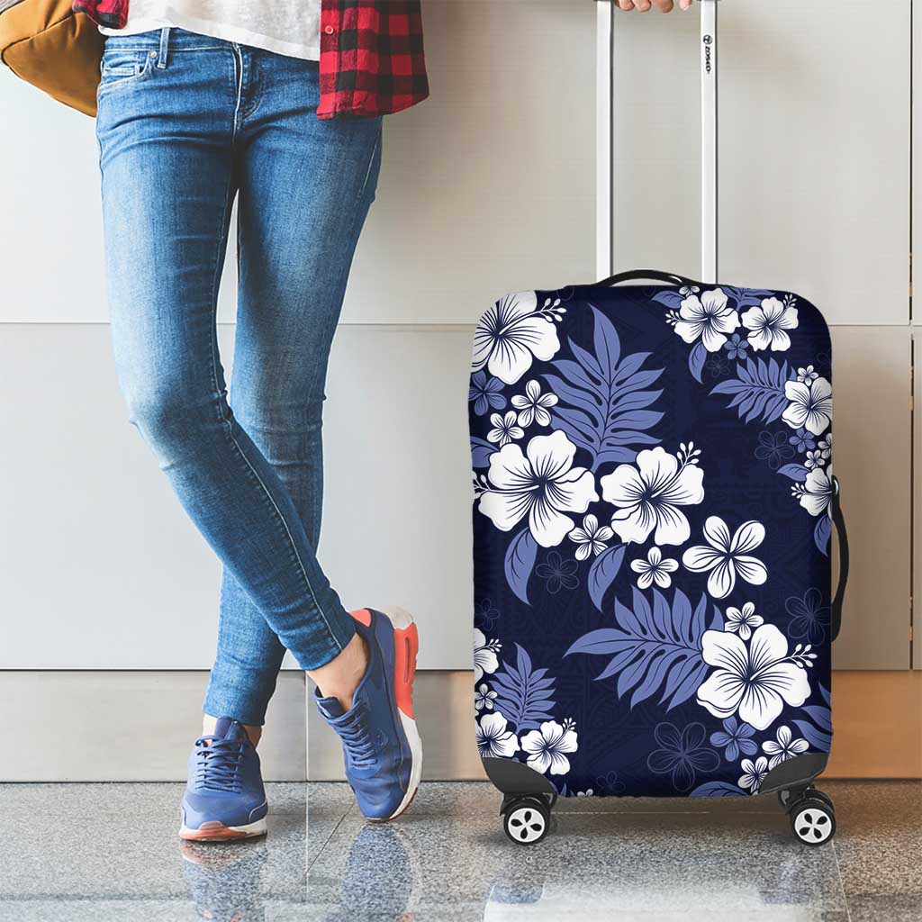 Hawaiian Hibiscus Tribal Floral Blue Luggage Cover Polynesian Tapa Pattern - Polynesian Pride