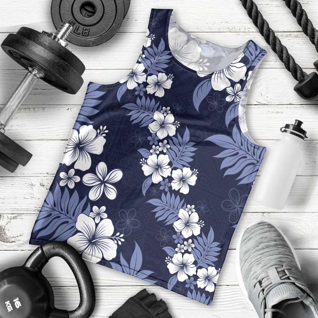 Hawaiian Hibiscus Tribal Floral Blue Men Tank Top Polynesian Tapa Pattern LT01 - Polynesian Pride