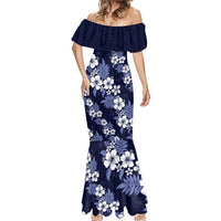 Hawaiian Hibiscus Tribal Floral Blue Mermaid Dress Polynesian Tapa Pattern - Polynesian Pride