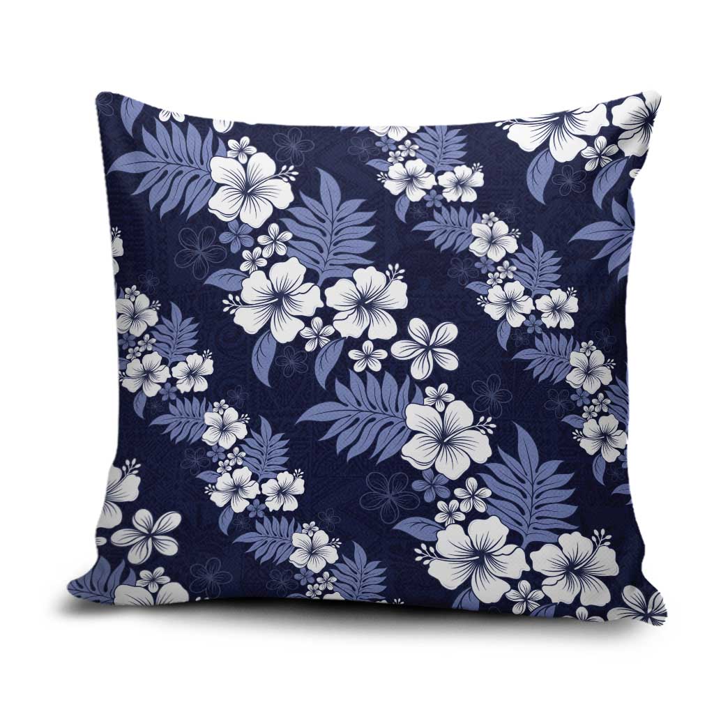 Hawaiian Hibiscus Tribal Floral Blue Pillow Cover Polynesian Tapa Pattern - Polynesian Pride