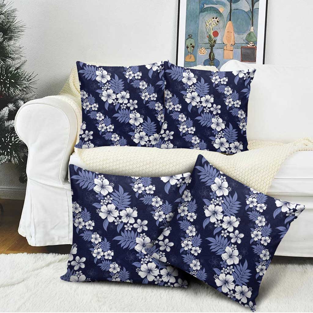 Hawaiian Hibiscus Tribal Floral Blue Pillow Cover Polynesian Tapa Pattern - Polynesian Pride