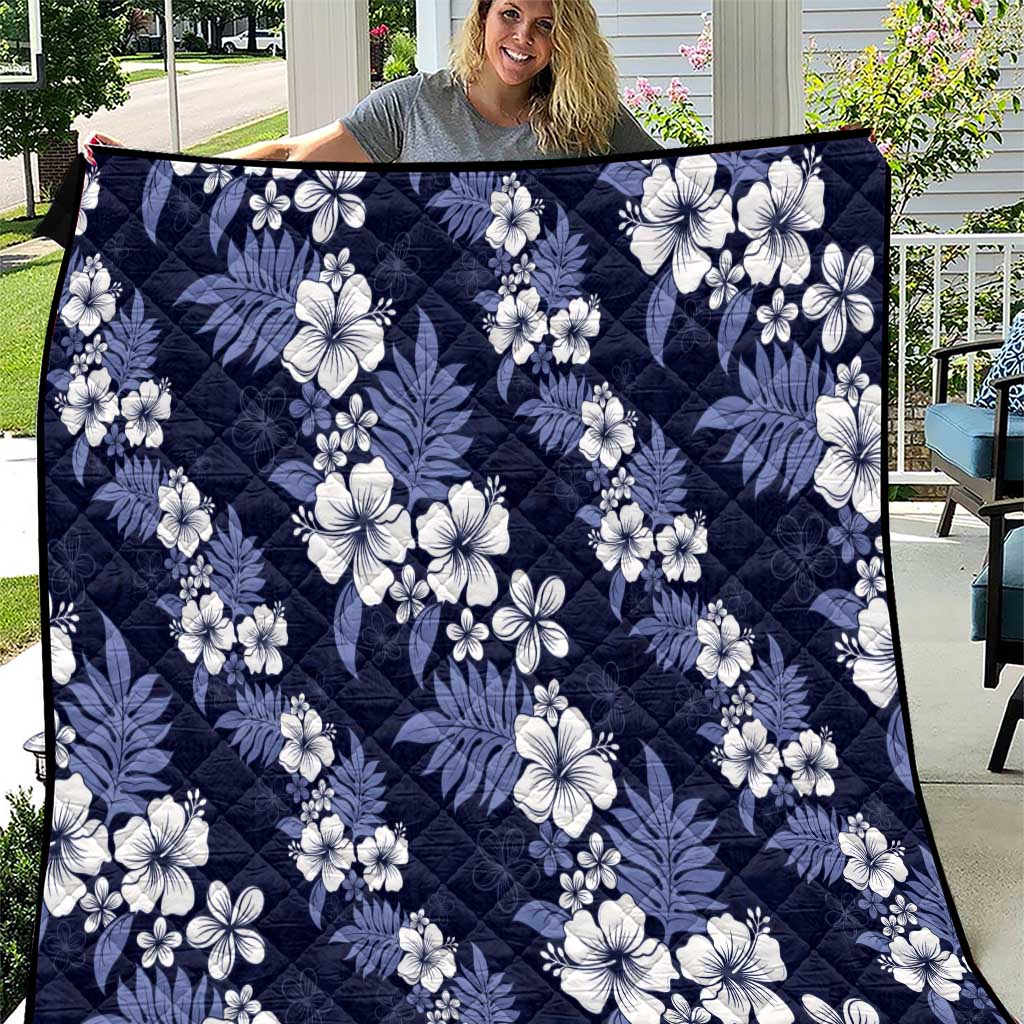 Hawaiian Hibiscus Tribal Floral Blue Quilt Polynesian Tapa Pattern - Polynesian Pride