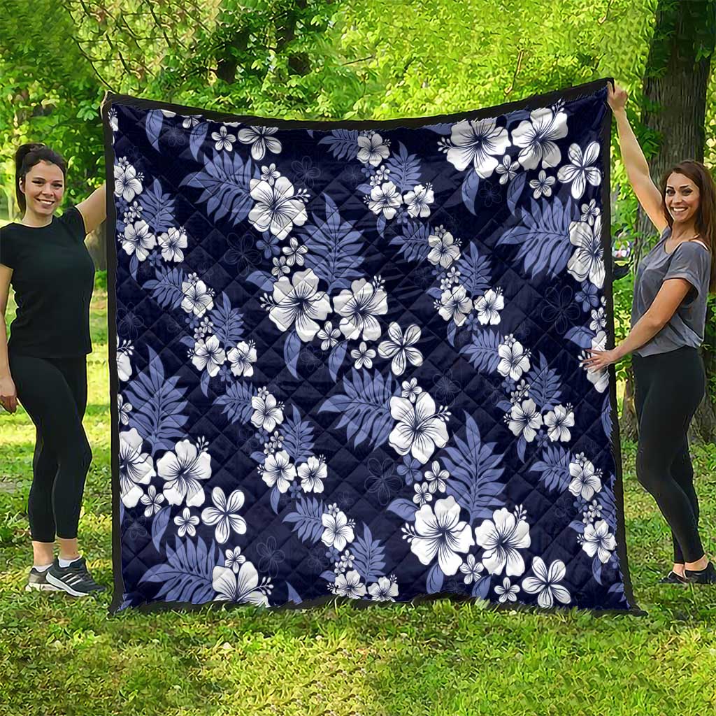 Hawaiian Hibiscus Tribal Floral Blue Quilt Polynesian Tapa Pattern - Polynesian Pride