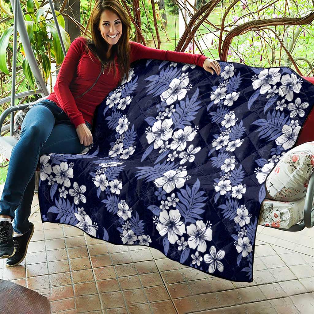Hawaiian Hibiscus Tribal Floral Blue Quilt Polynesian Tapa Pattern - Polynesian Pride