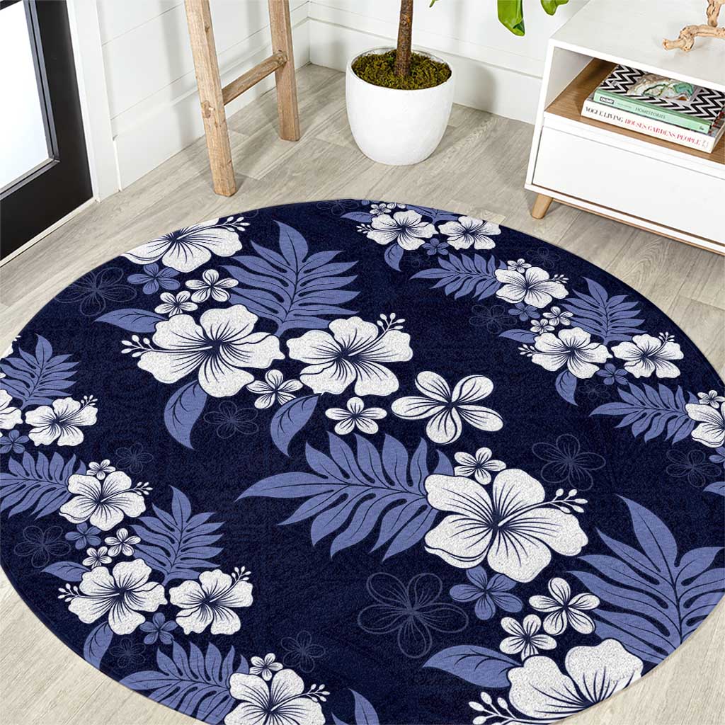 Hawaiian Hibiscus Tribal Floral Blue Round Carpet Polynesian Tapa Pattern LT01 Blue - Polynesian Pride
