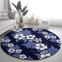 Hawaiian Hibiscus Tribal Floral Blue Round Carpet Polynesian Tapa Pattern - Polynesian Pride