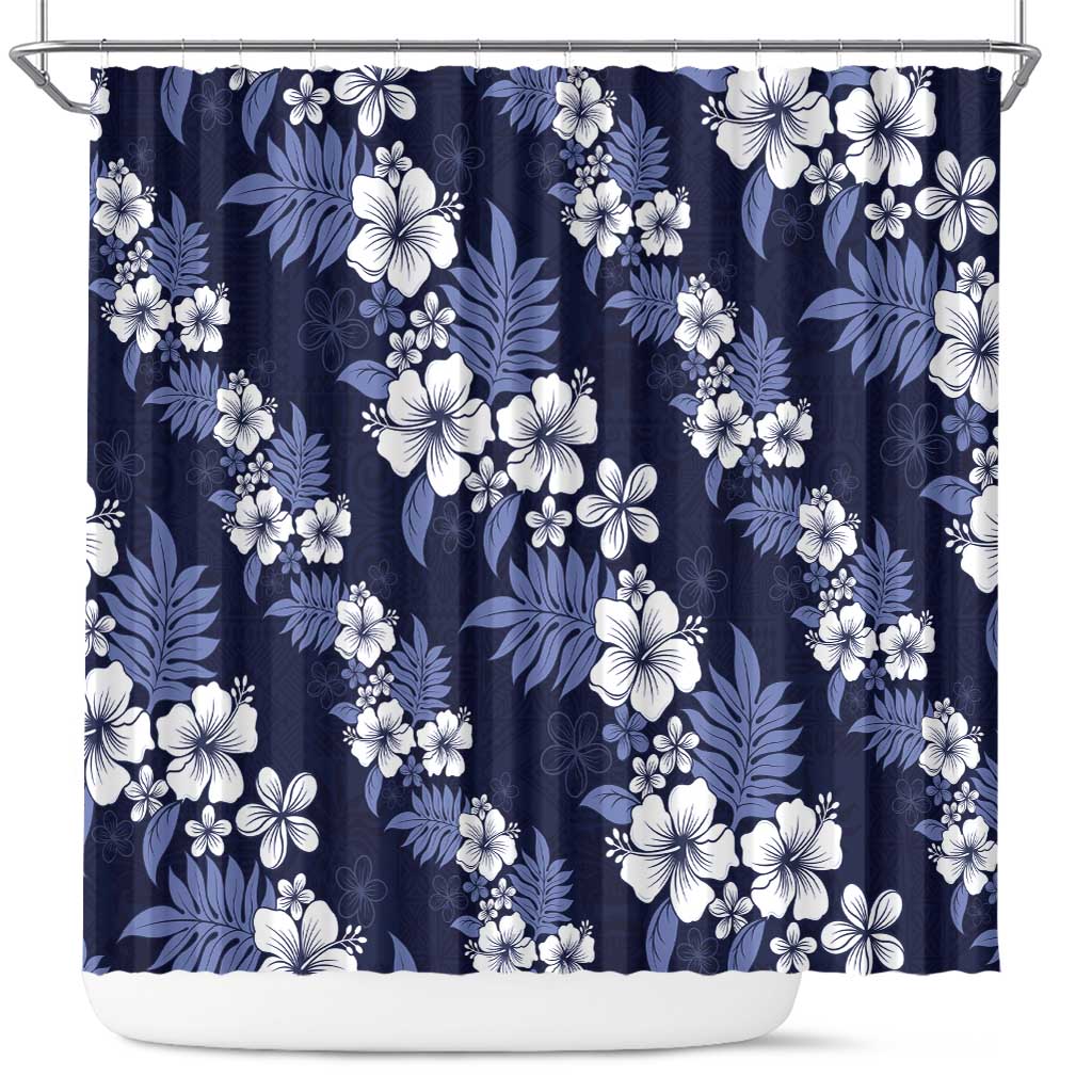 Hawaiian Hibiscus Tribal Floral Blue Shower Curtain Polynesian Tapa Pattern LT01 Blue - Polynesian Pride