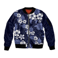 Hawaiian Hibiscus Tribal Floral Blue Sleeve Zip Bomber Jacket Polynesian Tapa Pattern LT01 Unisex Blue - Polynesian Pride