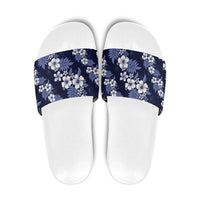 Hawaiian Hibiscus Tribal Floral Blue Slide Sandals Polynesian Tapa Pattern LT01 Blue - Polynesian Pride
