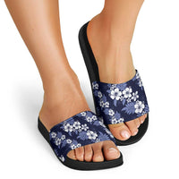 Hawaiian Hibiscus Tribal Floral Blue Slide Sandals Polynesian Tapa Pattern LT01 - Polynesian Pride