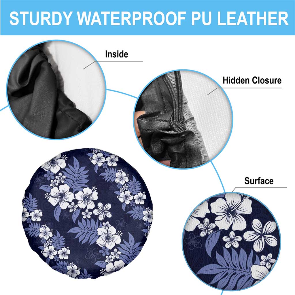 Hawaiian Hibiscus Tribal Floral Blue Spare Tire Cover Polynesian Tapa Pattern - Polynesian Pride