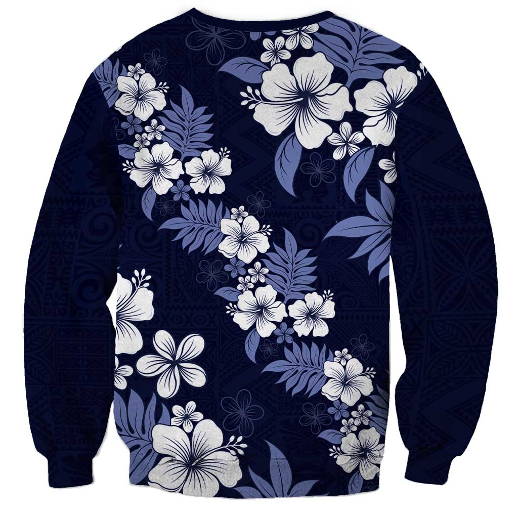 Hawaiian Hibiscus Tribal Floral Blue Sweatshirt Polynesian Tapa Pattern - Polynesian Pride