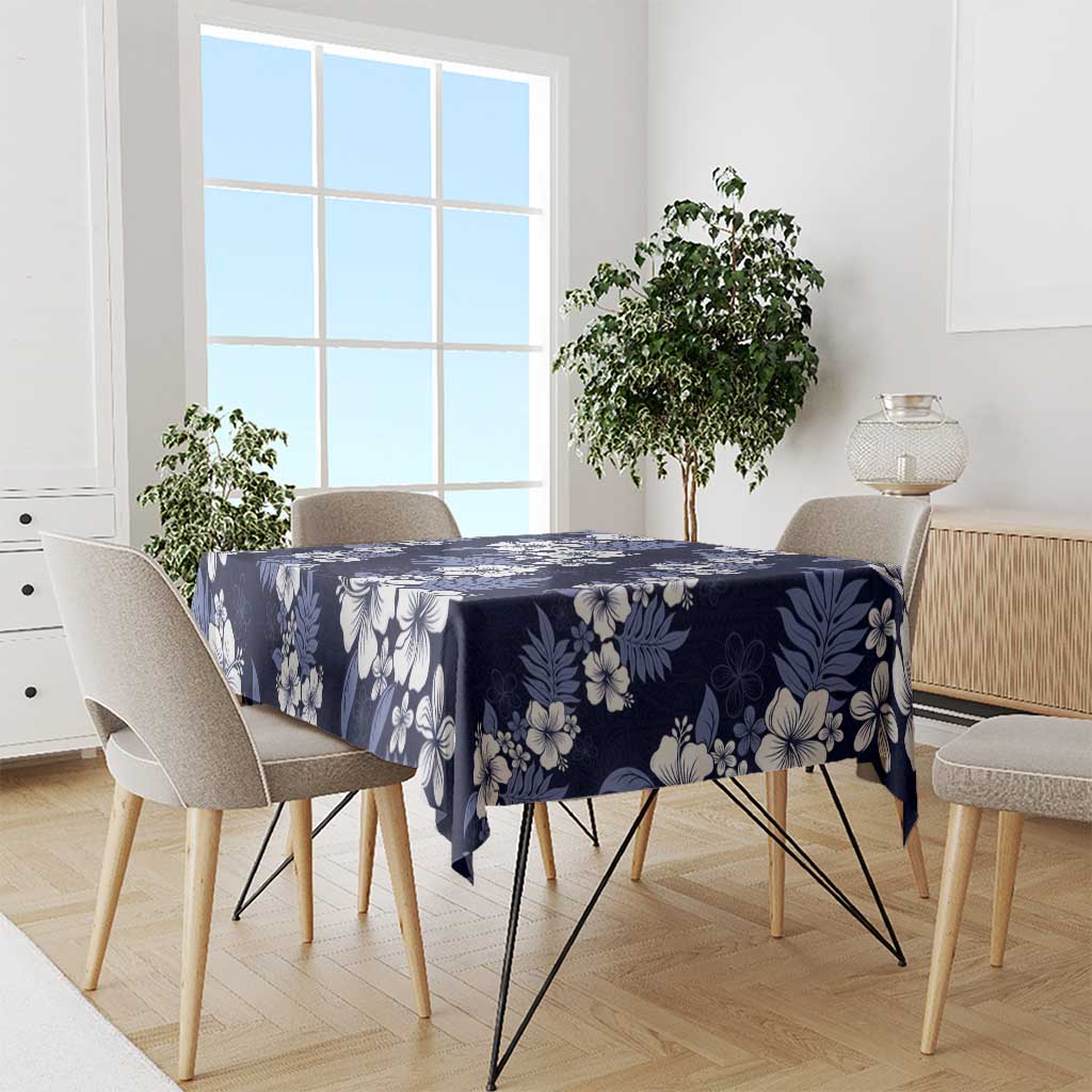 Hawaiian Hibiscus Tribal Floral Blue Tablecloth Polynesian Tapa Pattern - Polynesian Pride