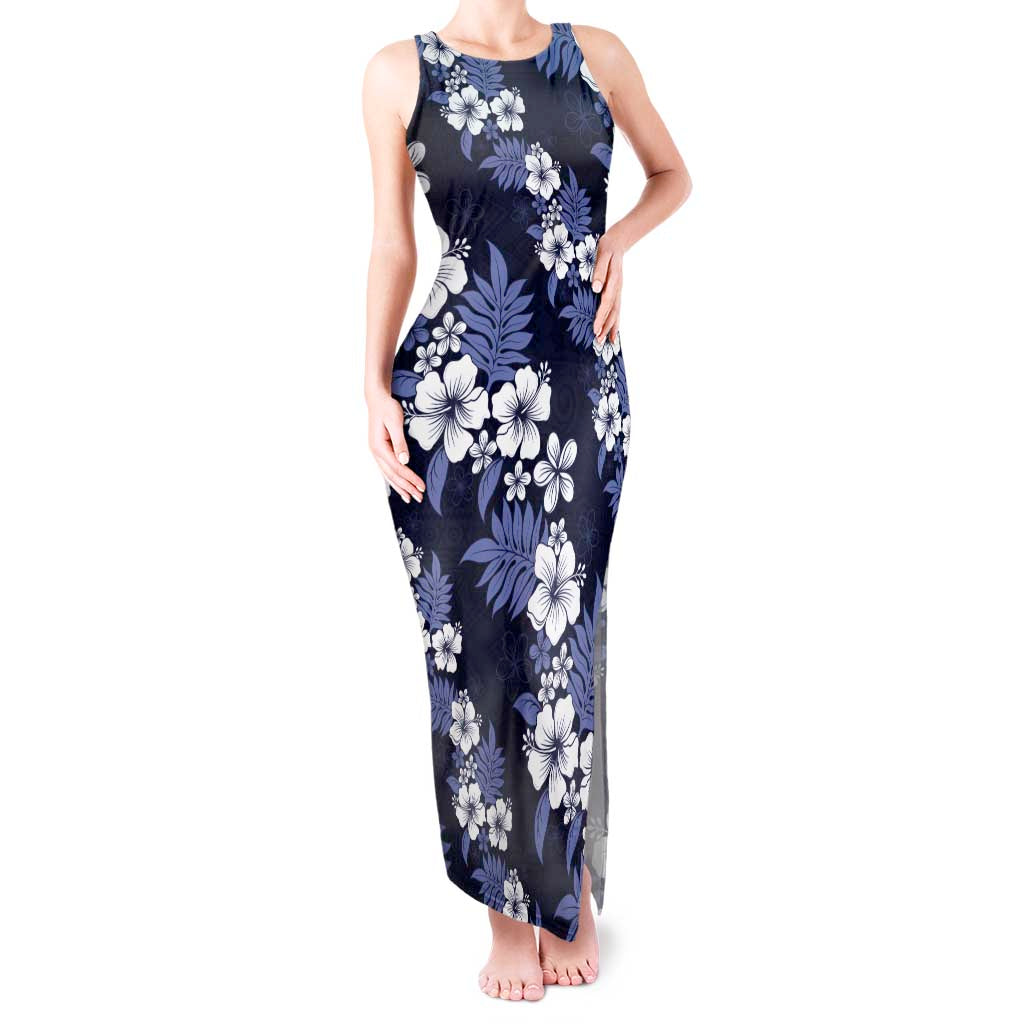 Hawaiian Hibiscus Tribal Floral Blue Tank Maxi Dress Polynesian Tapa Pattern - Polynesian Pride