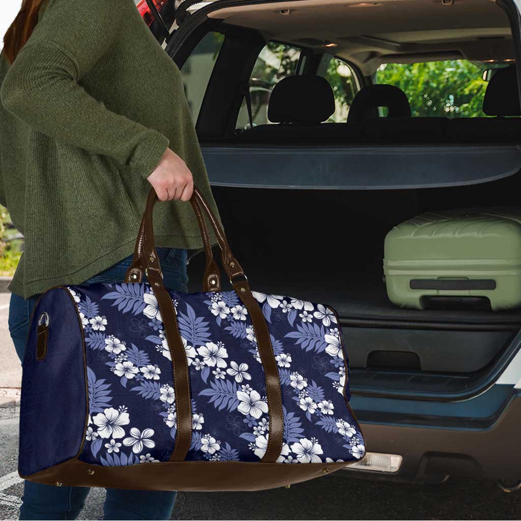 Hawaiian Hibiscus Tribal Floral Blue Travel Bag Polynesian Tapa Pattern - Polynesian Pride