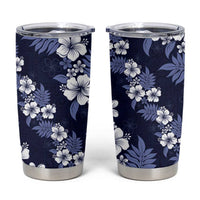 Hawaiian Hibiscus Tribal Floral Blue Tumbler Cup Polynesian Tapa Pattern - Polynesian Pride