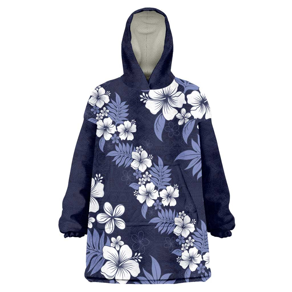 Hawaiian Hibiscus Tribal Floral Blue Wearable Blanket Hoodie Polynesian Tapa Pattern LT01 One Size Blue - Polynesian Pride