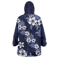 Hawaiian Hibiscus Tribal Floral Blue Wearable Blanket Hoodie Polynesian Tapa Pattern - Polynesian Pride