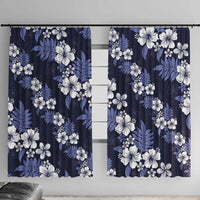 Hawaiian Hibiscus Tribal Floral Blue Window Curtain Polynesian Tapa Pattern - Polynesian Pride