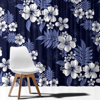 Hawaiian Hibiscus Tribal Floral Blue Window Curtain Polynesian Tapa Pattern - Polynesian Pride