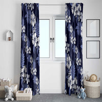Hawaiian Hibiscus Tribal Floral Blue Window Curtain Polynesian Tapa Pattern - Polynesian Pride