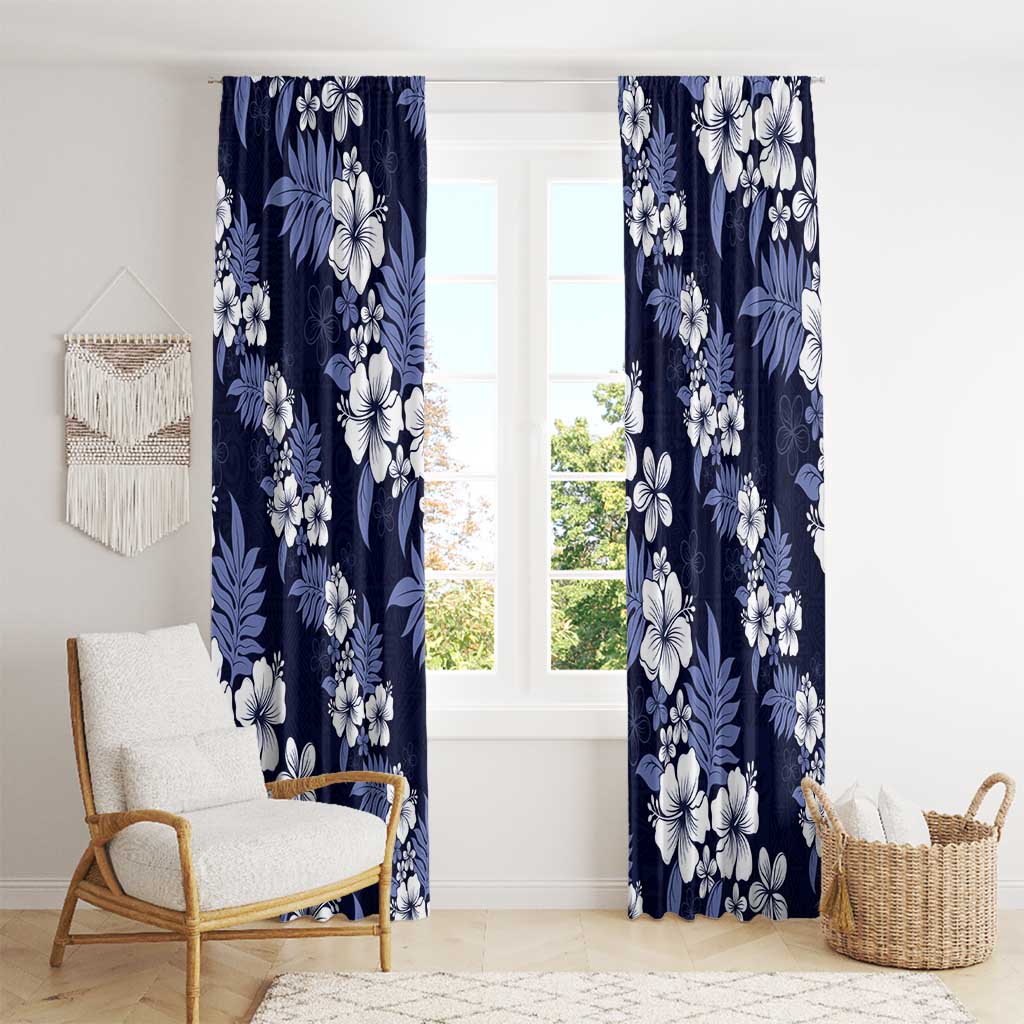 Hawaiian Hibiscus Tribal Floral Blue Window Curtain Polynesian Tapa Pattern - Polynesian Pride